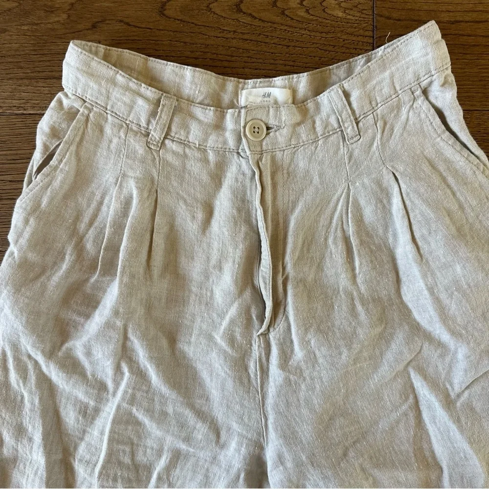 H&M 100% Linen Neutral Wash High Waisted Pants Sz 6